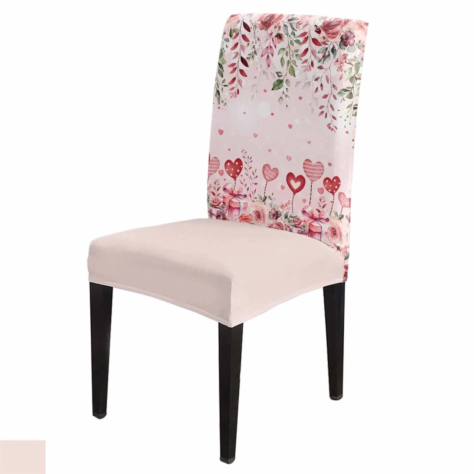 Valentine'S Day Rose Flowers Love Chair Cover Set Kitchen Stretch Spandex Seat Slipcover Home Decor Dining Room Seat Cover