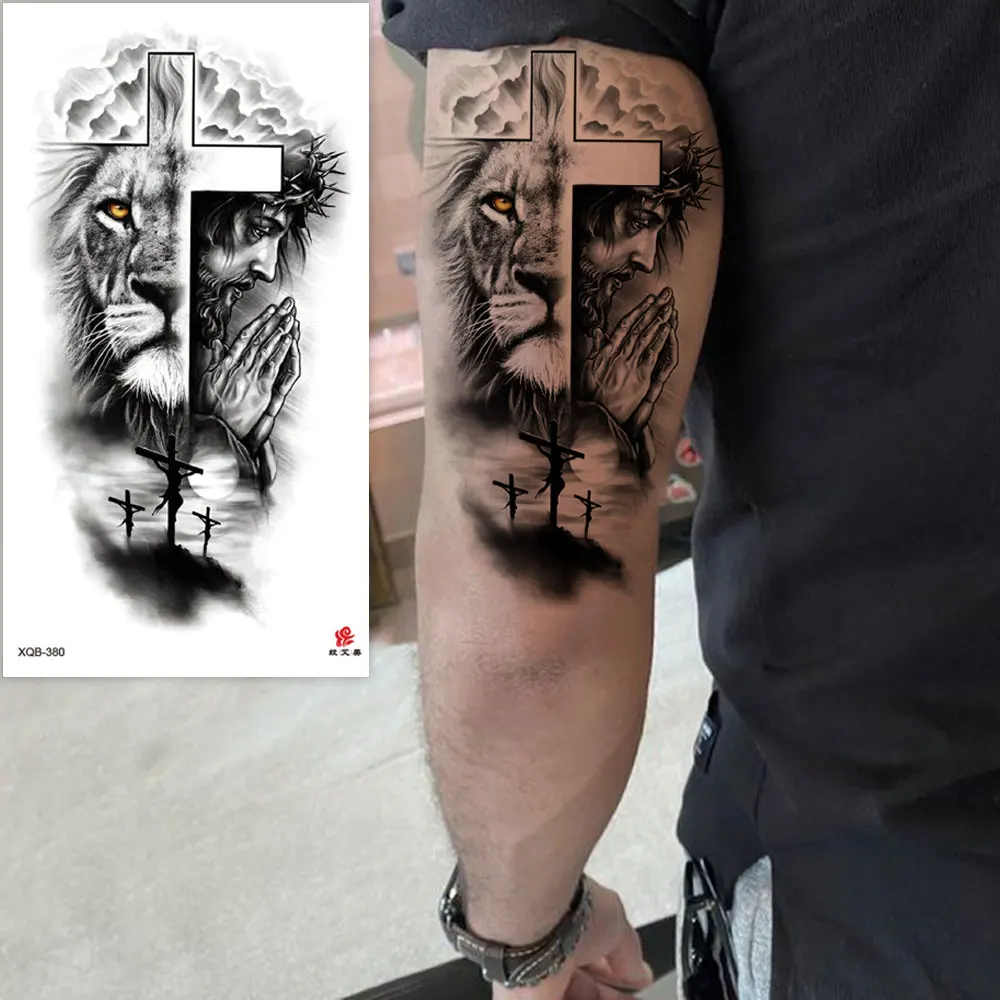 Animal Men's Temporary Tattoos for Arm Sleeve Body Waterproof Wolf Lion Tiger Tattoo Stickers Fake Tattoo for Women