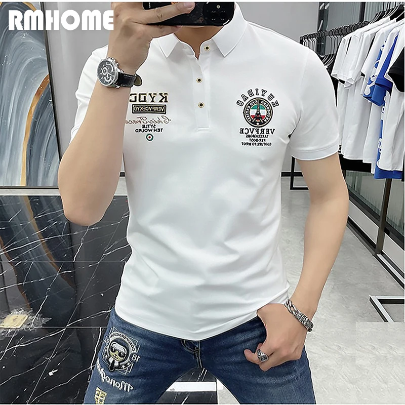 Men\'s Polo Shirt Versatile Personalized Fashion Male T-shirt Business Causal Embroidery Heavy Craft Tops Summer New Tees Clothes