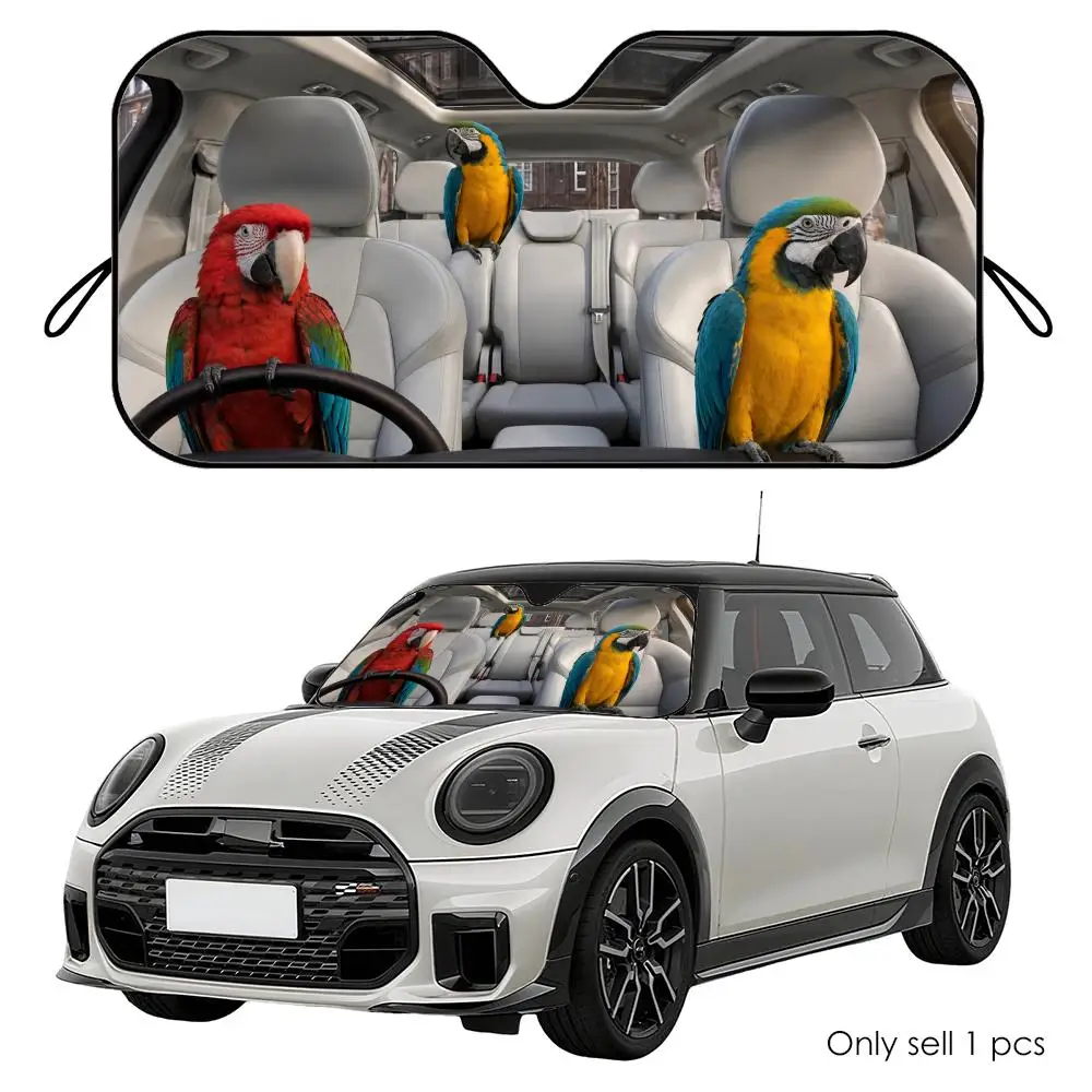 

Colorful Parrot Car Crew Sun Visor Reusable Aluminum Foil Car Windshield Sun Visor UV Heat Insulation Cover Shade