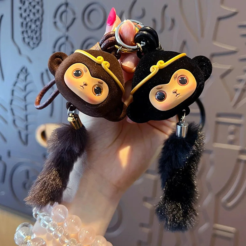 

Cartoon Destiny Man Black Monkey Character Keyring Pendant Doll Cool Plush Monkey Tail Black Myth Monkey Game Souvenir Key Chain