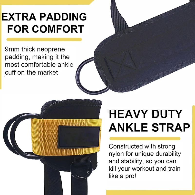 Padded Ankle Strap Fitness Machine, D-Ring, Leg, Butt, Cuffs Exercises, Sport Gym Workout, Weights Cable, Home Gym Equipment