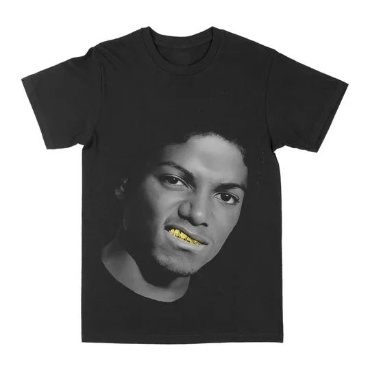 

Michael Jackson Gold Grill Graphic Printing Summer Luxury Brand Cotton Men's and Women's T-Shirts Short Sleeves Streetwear