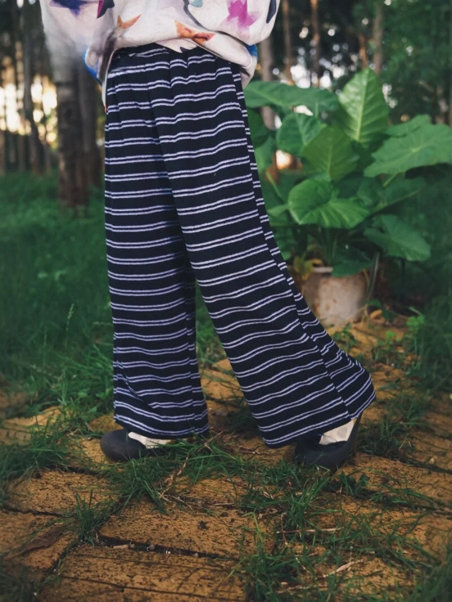 Outdoor Children's Striped Wide Leg Pants Loose Camping Style Straight Leg Trousers for Girls Autumn New Arrival FaceC Brand