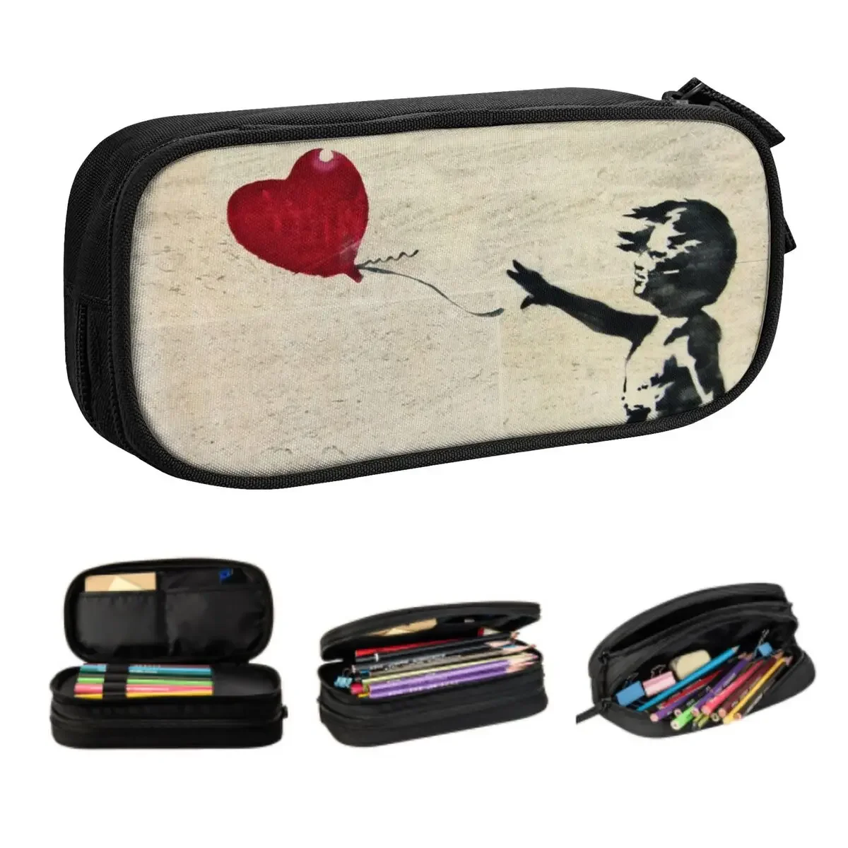 Banksy's Balloon Girl Cute Pencil Cases Girl Boy Large Capacity Banksy Peace Pencil Box Students Stationery