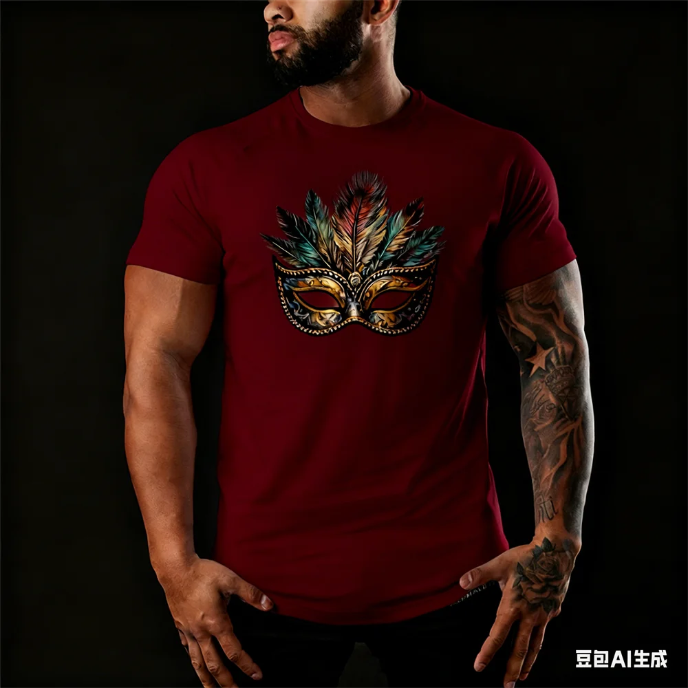 Brasilien Karneval Herren T-Shirt 3D Bunte Maske Gedruckt O-Ausschnitt Kurzarm Tops Freizeit Mode Karneval Party Unisex Kleidung
