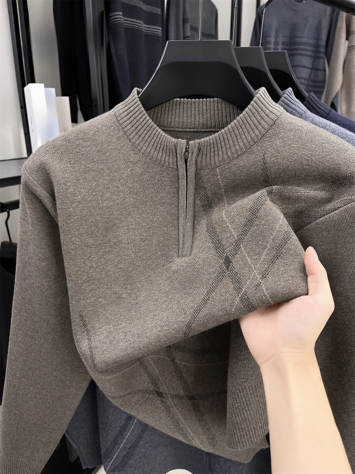 

Thiened Mid-aged Men's Zipper Knitted Woolen Sweater Casual Warm f High Collar Autumn Winter Top Breathable Anti-pilling