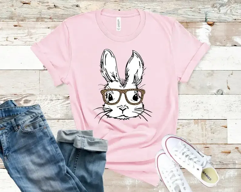 

Women's Easter shirt - Womens Spring - Hipster Bunny shirt - Rabbit with Glasses shirt Easter Day shirt, leopard, tshirt