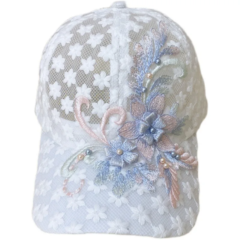 Summer thin lace cap women, embroidered flower mesh breathable baseball cap, Korean version of tide sunscreen visor
