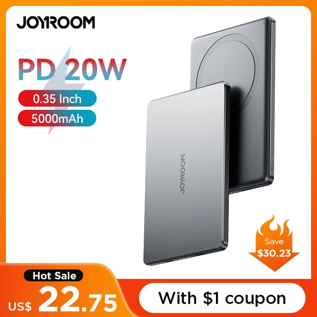 Joyroom 0,35-calowy ultracienki power bank do Magsafe, bezprzewodowa przenośna ładowarka 5000 mAh z kablem USB-C do iPhone 16/15/14/13/12