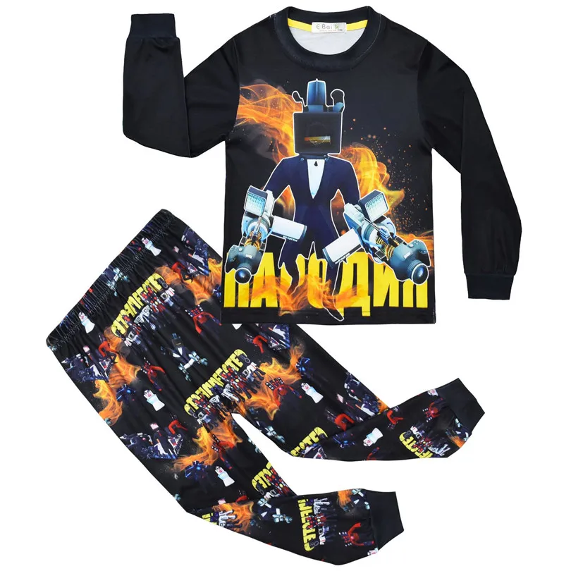 Skibidi-Conjunto de Pijamas Infantil, Top e Calças, TV, Homem, Audio Man, Game Sleepwear, Kids Outfits, Meninos, Meninas, Sportwear, 2pcs