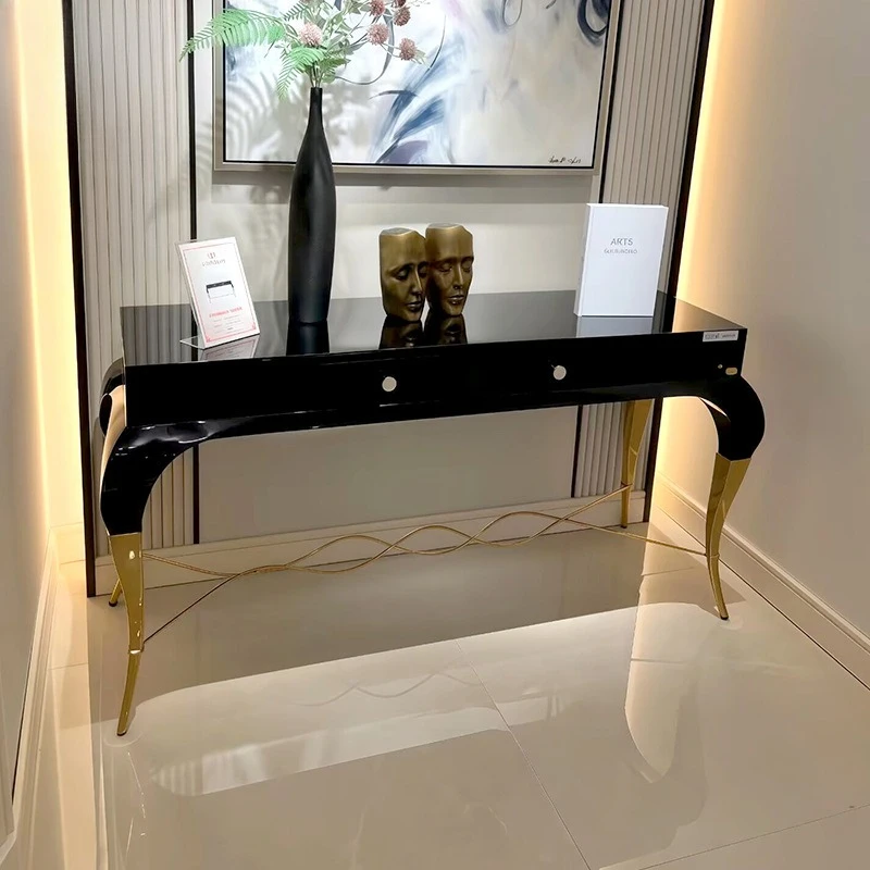 

Luxury Senior Designer Solid Wood Entrance Cabinet Villa Large Flat Floor Living Room Modern Minimalist Metal Decorative Cabinet