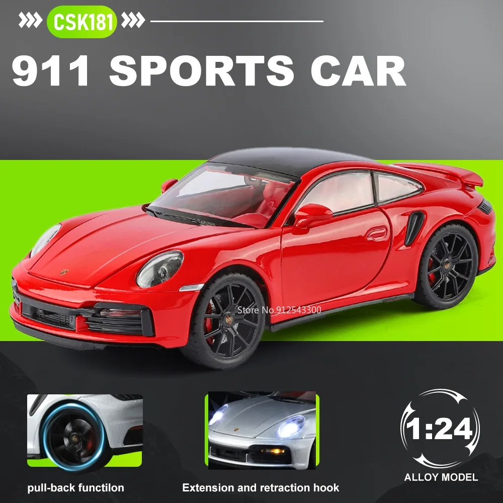 

1:24 911 GT3 RSR Car Model Toy Doors Opened Music Light Models Pull Back Shock Absorption Sports Cars for Boyfriend Presents