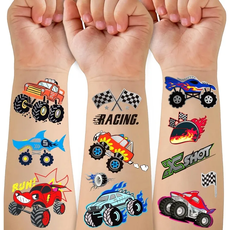 

Monster Truck Balloons Big Wheel Racing Party Foil Balloon Monster Truck Temporary Tattoos Stickers for Kids Boys Happy Birthday