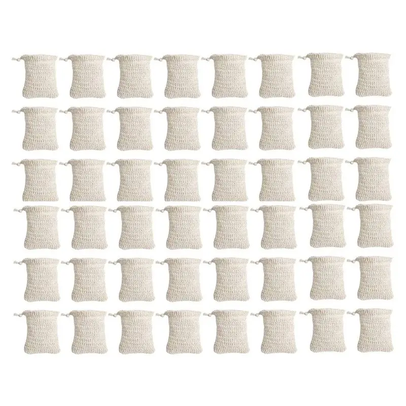 

Y42A-48Pcs Shower Bath Ramie Soap Bag Natural Ramie Soap Bag Exfoliating Soap Saver Pouch Holder