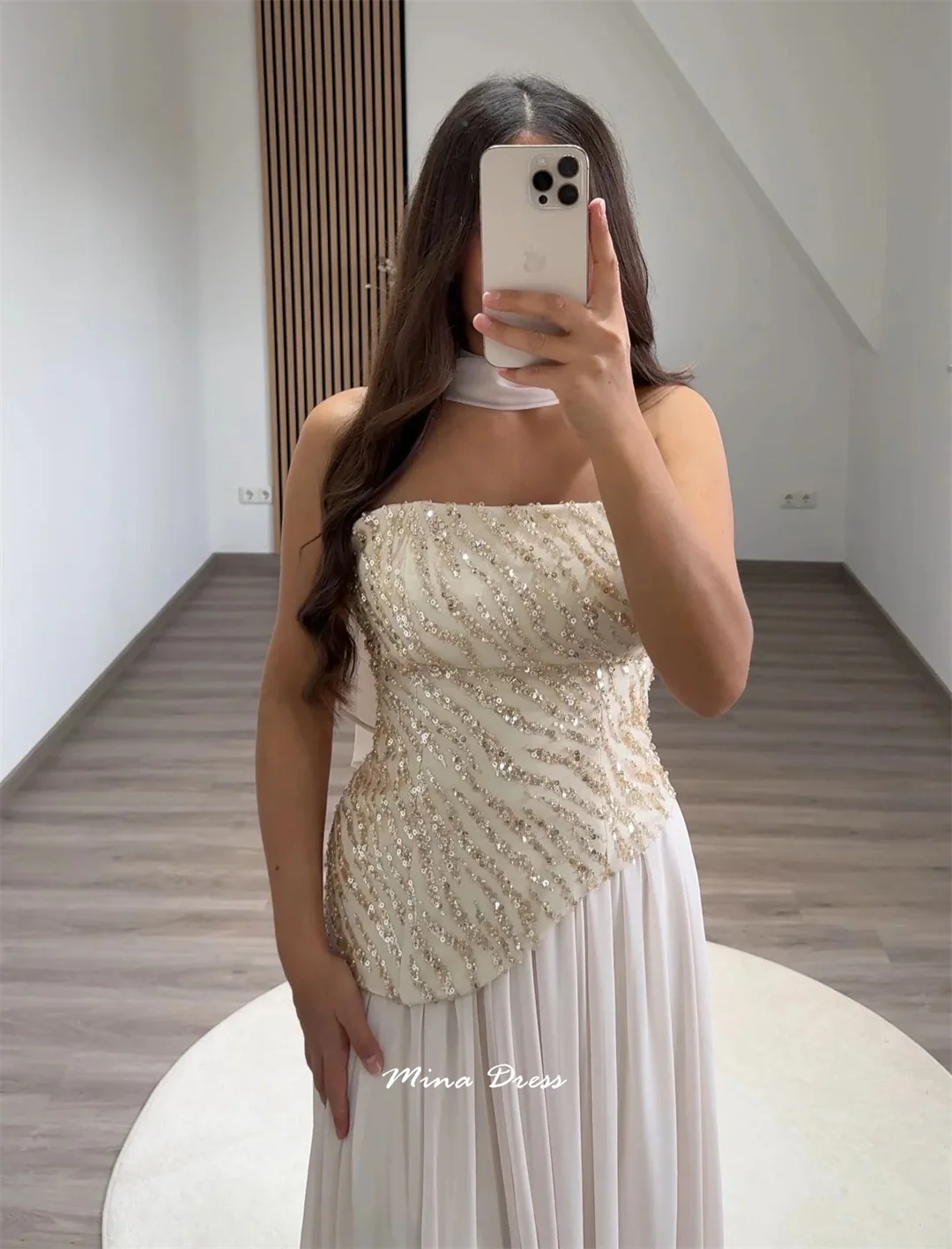 Mina Maßgeschneidertes lila arabisches Abendkleid Luxus elegante Partykleider Frau Schal Tube Top formelle Anlässe Kleider Perlen Abschlussball
