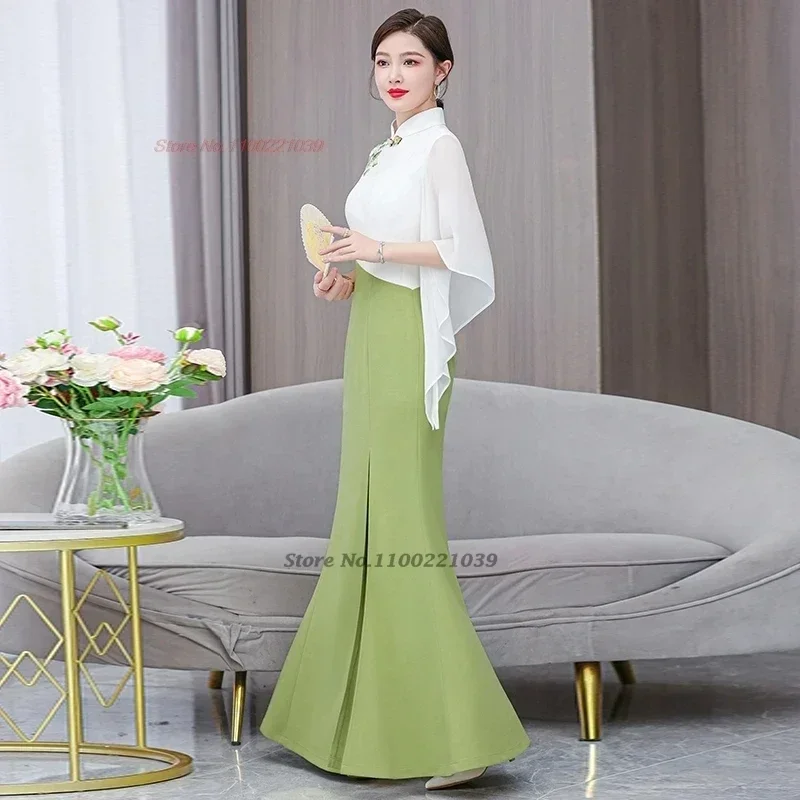 

2024 chinese improved cheongsam stage dress national flower embroidery oriental banquet evening party dress vestido qipao dress