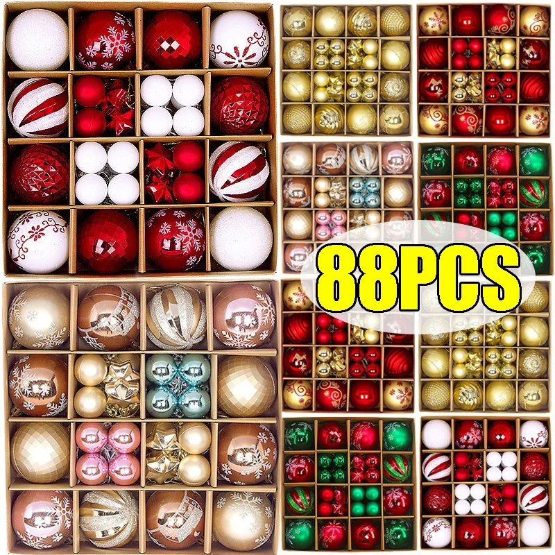 44 unids/set casarse Navidad bolas coloridas Xams árbol adornos colgantes bolas de plástico rojo verde para regalos de decoración de fiesta de año nuevo
