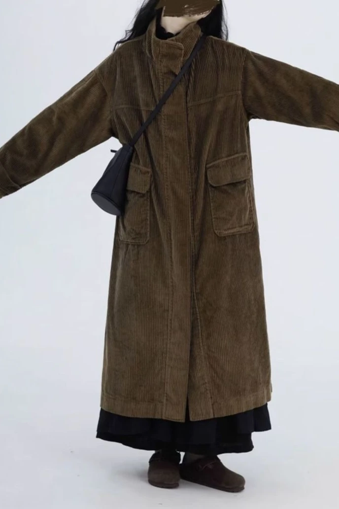 Autumn and Winter Women's Windbreaker Corduroy Long Casual Cotton Jacket