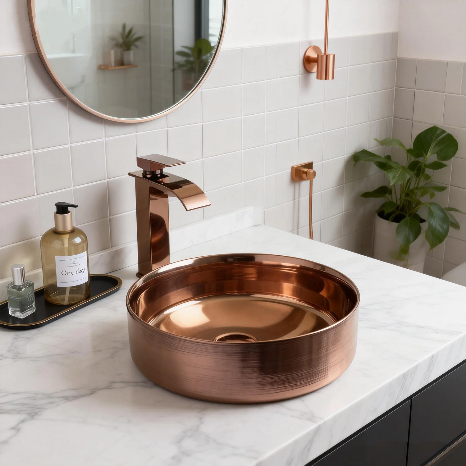 Torayvino Round Bowl Ceramic Bathroom Basin Vessel Sink Vanit Above Counter with Mixer Waterfall Faucet Pop-up Drain Combo Kit view 4