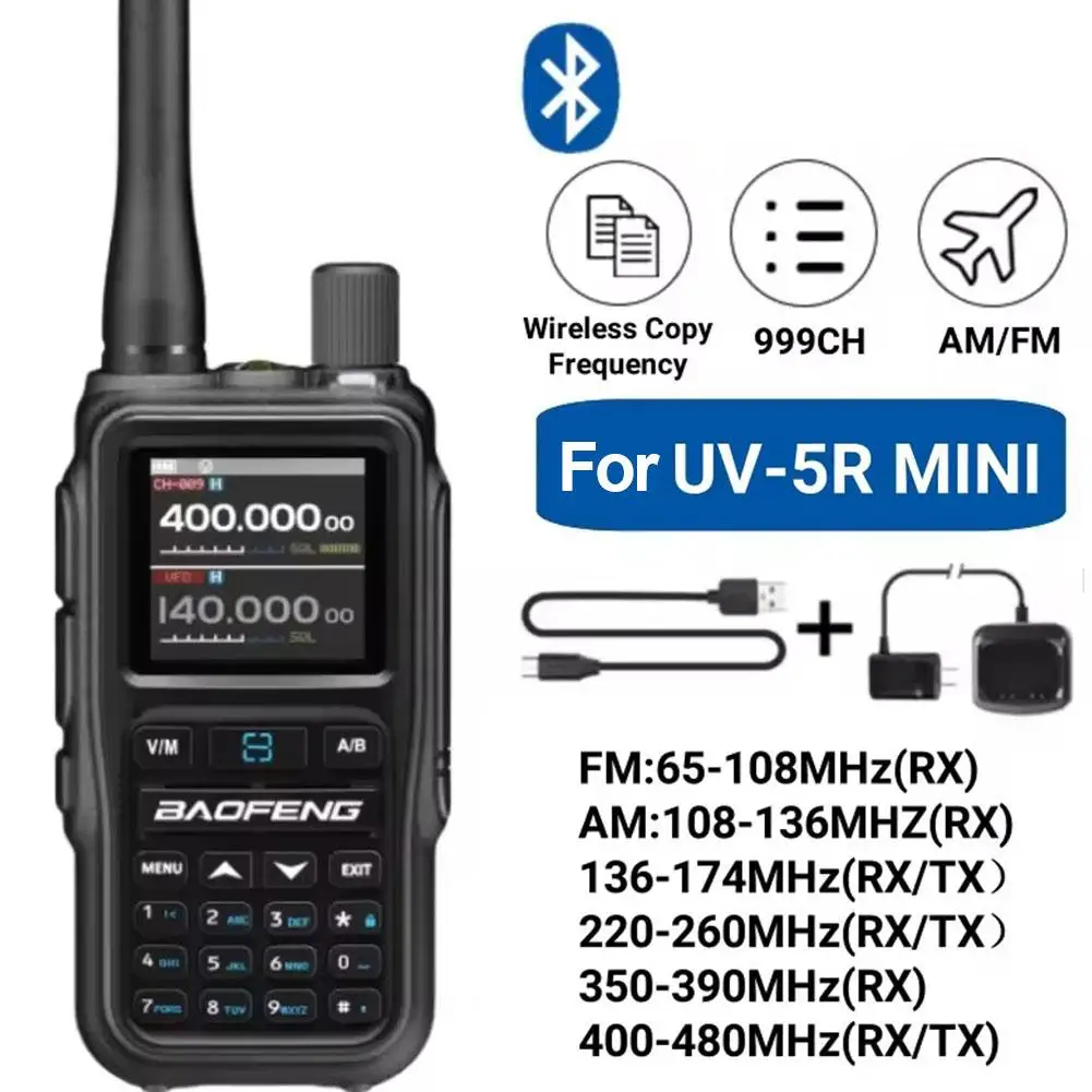 Walkie-Talkie AM FM  VHF UHF Analog Amateur Radio 999 Channel 2500mAh Battery USB-C Rechargeable