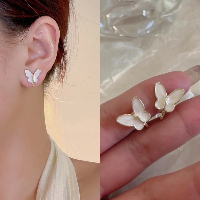 2022 Korean Style Elegant Temperament Butterfly Ear Clip Earrings Without Hole Wedding Butterfly Earrings Fake Piercing Fashion