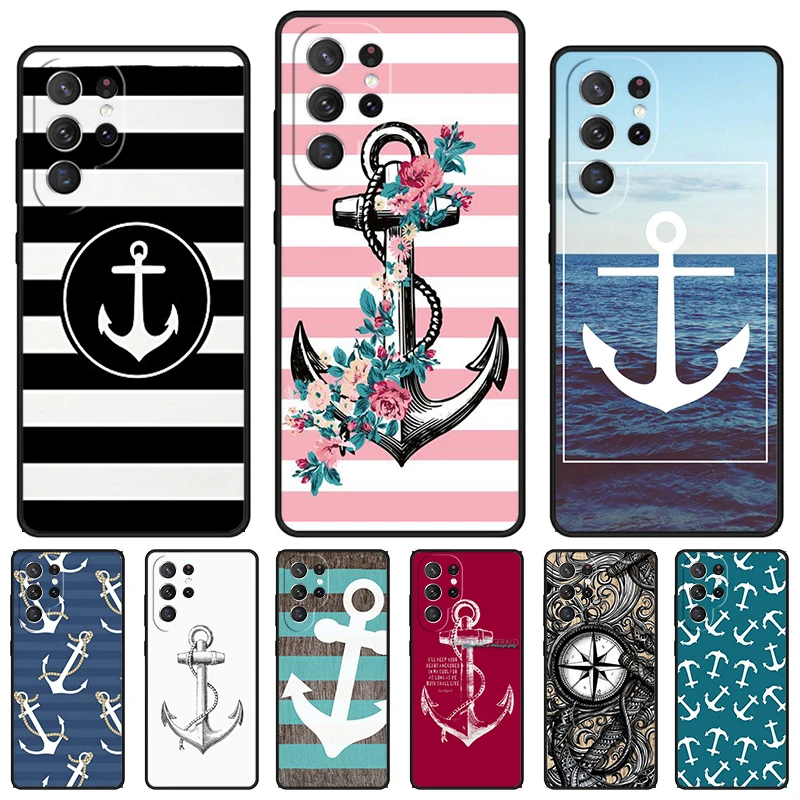 Anchor Compass nautical sailor phone case For Samsung Galaxy S24 S23 S22 Ultra Note 10 20 Plus S8 S9 S10 S20 S21 FE Cover