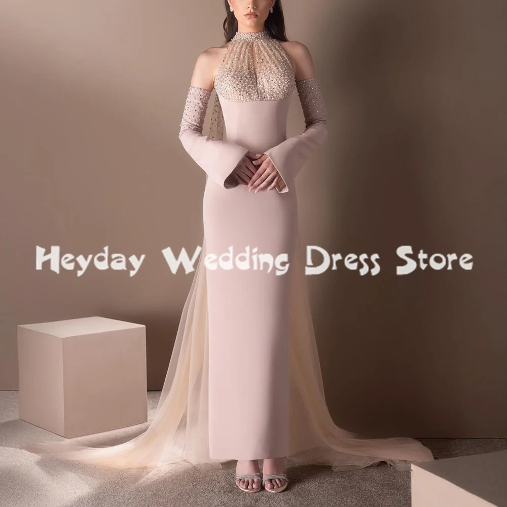 

Heyday Women's Customized Halter Beaded Straight Evening Dress Sleeveless With Gloves Ankle-Length Formal Elegant Dresses 2025