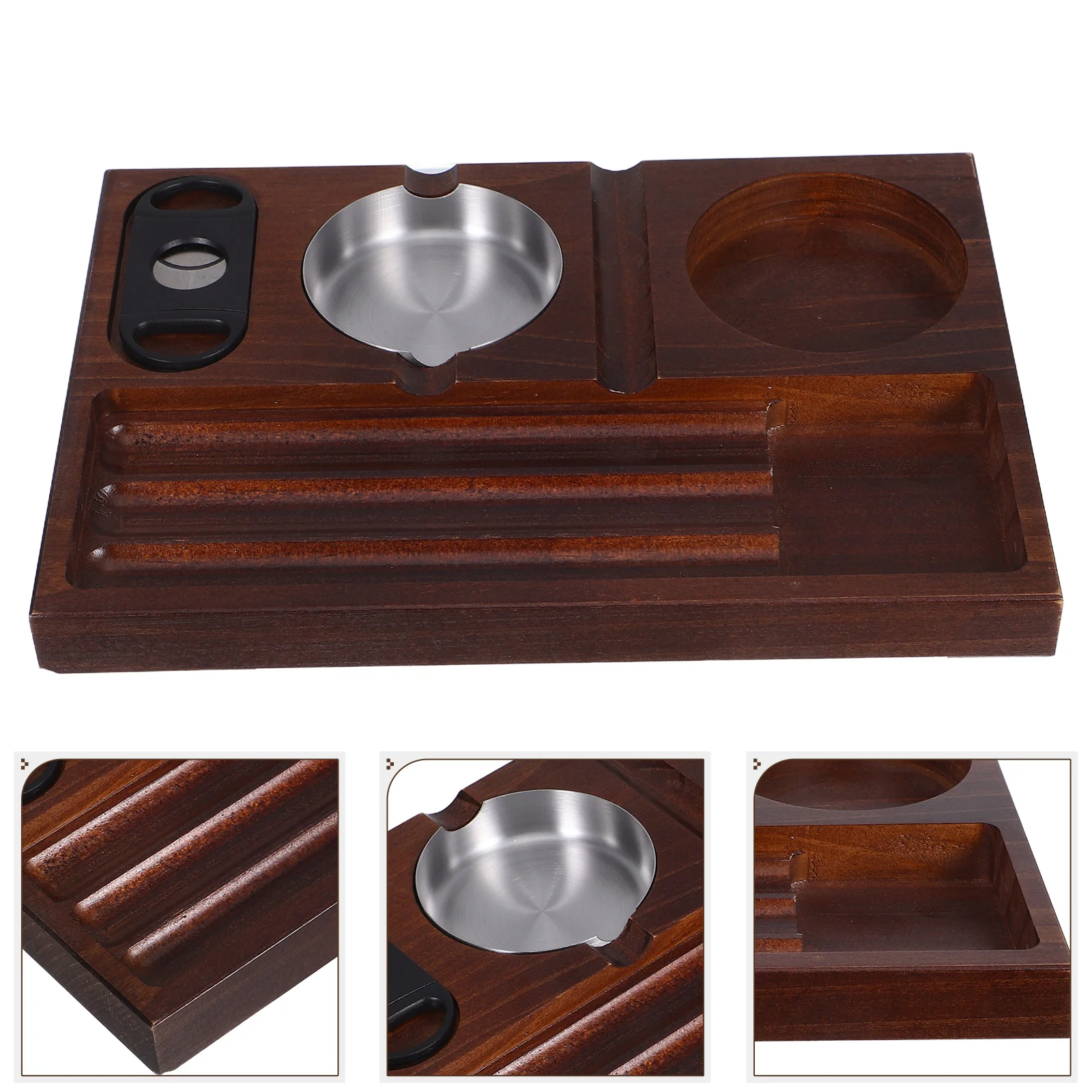 

Sturdy Wooden Coaster Natural Grain Cigar Holder Home Office Outdoor Men'S Smoking Tray Includes Whiskey Glass Slot For Men