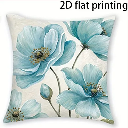 

Blue Floral Peach Skin Pillowcase 2026 Spring Summer 2D Flat Printed Cushion Cover for Sofa Living Room Home Decor Accent
