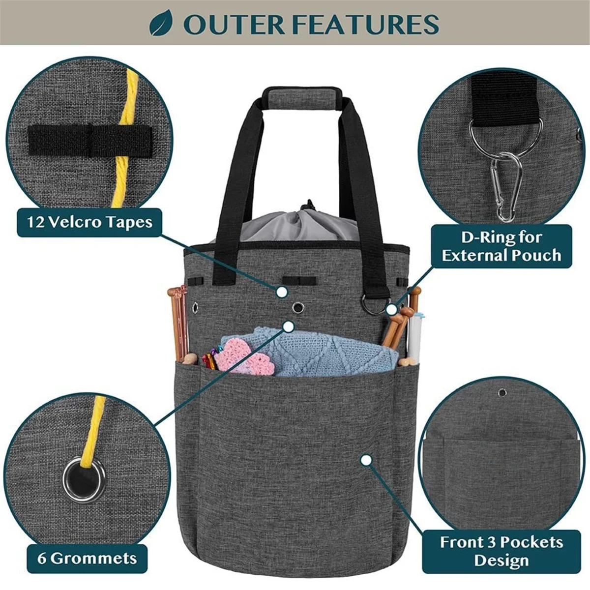 

SNNE-вязаная сумка-тоут, сумка для хранения пряжи для вязальных спиц, крючки для вязания и швейные аксессуары, набор для шитья своими руками, сумка для