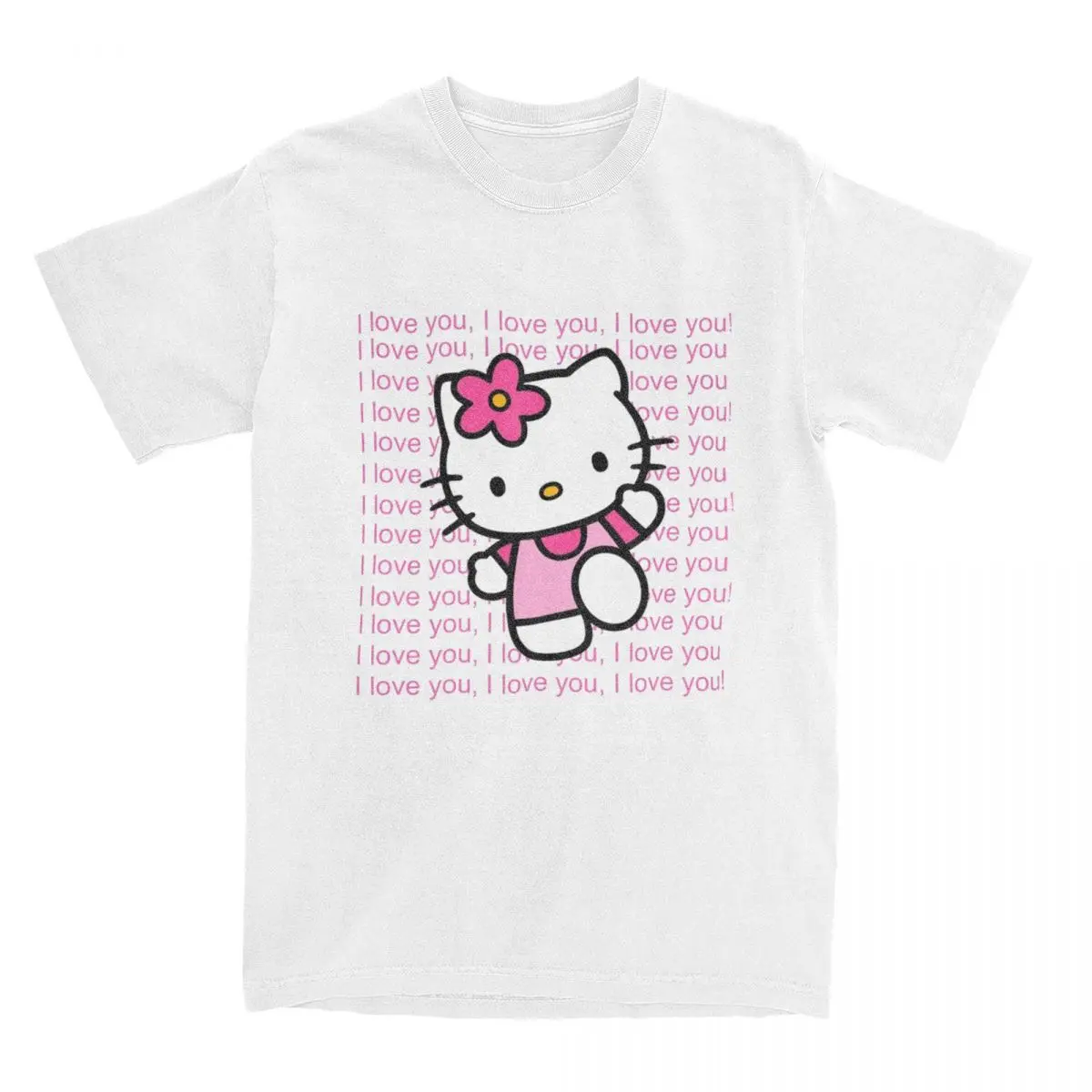 Hello Kitty I Love You Men T Shirt Cartoon Cat Leisure Tees Short Sleeve O Neck T-Shirts Pure Cotton Plus Size Clothes