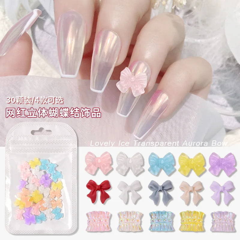 30PCS 3D Resin Bow Tie Nail Art Charms Jelly Bowknot Accessories Parts For Manicure Decor Nails Decoration Supplies Material New