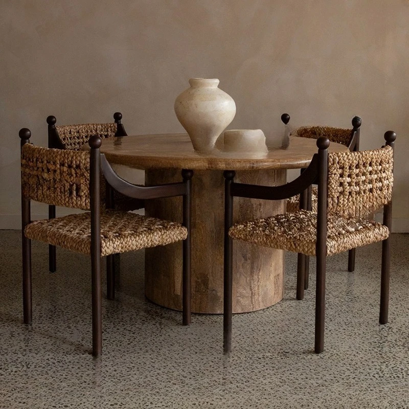

Dining chairs with armrests Natural rattan weaving B & B hotel Restaurant tables and chairs Solid wood