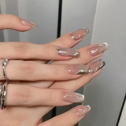 10pcs detachable cat eye gradient mirror magic mirror powder square press on nails medium length ballet false nails with glue