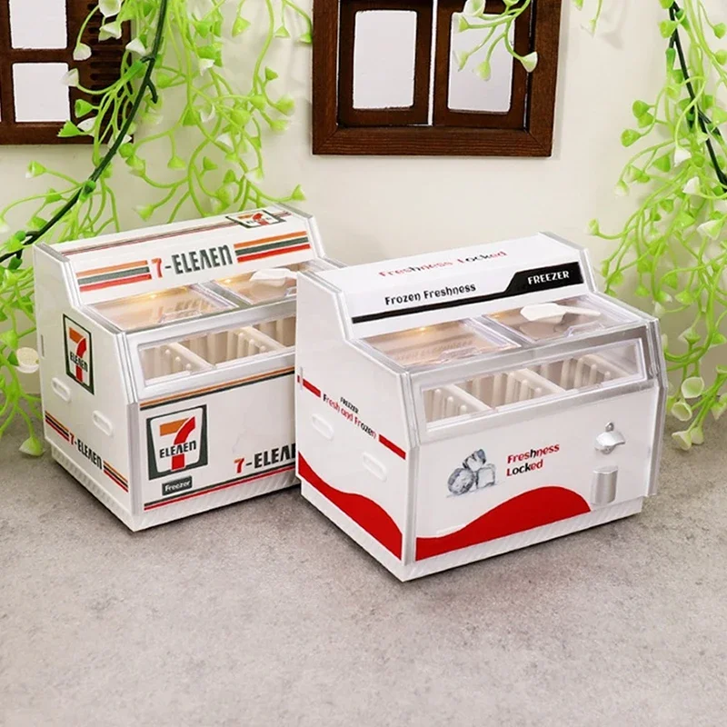 

1/12 Dollhouse Miniature Supermarket Horizontal Freezer Model Doll Home Refrigerator Furniture Decor Micro Scene Photo Props
