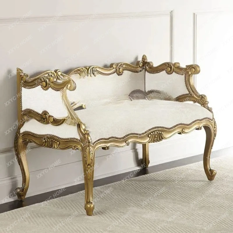 

Q art light luxury solid wood carving flower bedside stool new shoe stool antique leisure sofa bench