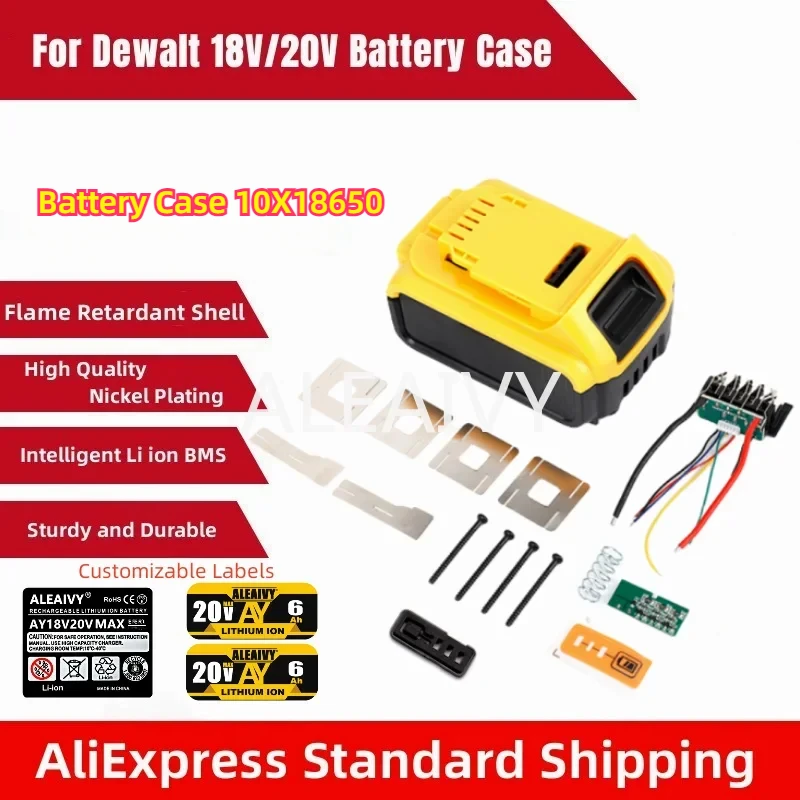 DCB200 18650 Li-Ion Battery Plastic Case Replacement For Dewalt 18V 20V DCB182 DCB205 Power Tool Battery Shell Housing Case Part