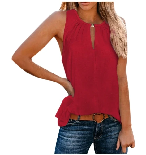 

Women's Clothing Summer 2024 Trend Buckle V-Neck Solid Color Sexy Vest for Women