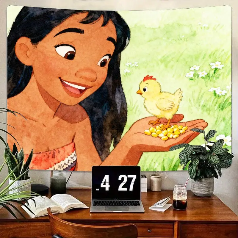 

1 шт. гобелен Disney Moana & Cute Chick, кавайный мультяшный настенный художественный современный полиэстер, декор для гостиной, спальни, детской комнаты, подарок для девочек