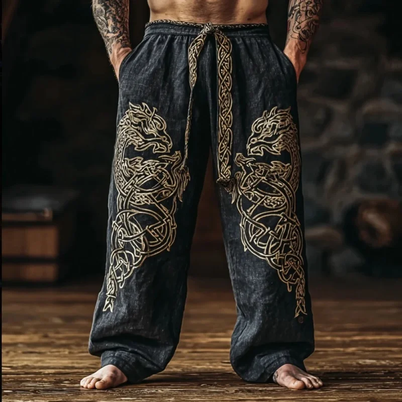 سراويل كاجوال مطبوعة ثلاثية الأبعاد من Viking Bear للرجال، سراويل مستقيمة برباط، سراويل شاطئ صيفية #2