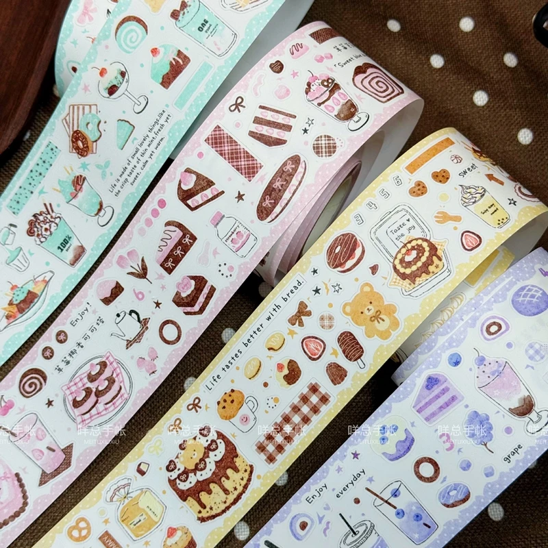 New Kawaii Strawberry Chocolate Dessert Tape Roll Decorative Tape for Planner Journal Collage Scrapbooking DIY Stationery