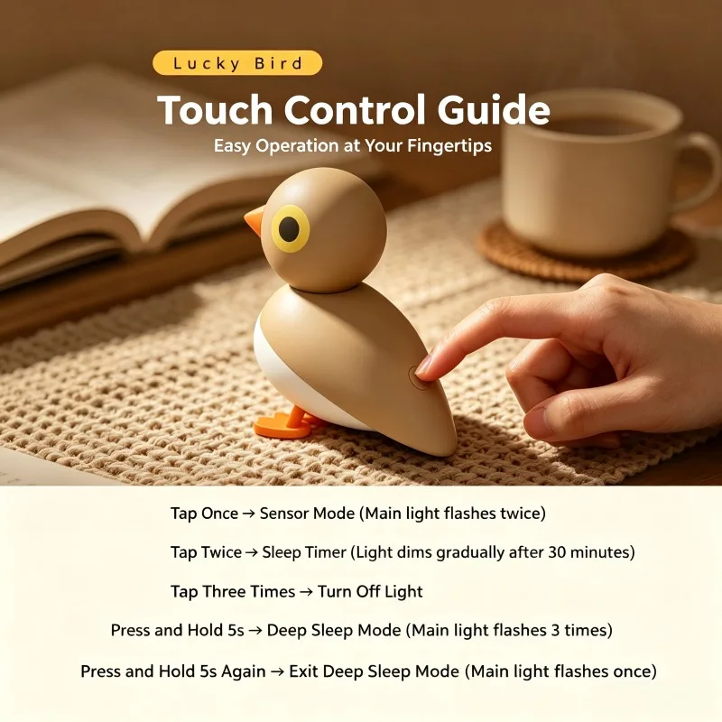 Magnetic Bird Bedside Lamp Portable LED Night Light with Induction Sensing Stand for Wardrobe Hallway Bedroom Home Decor