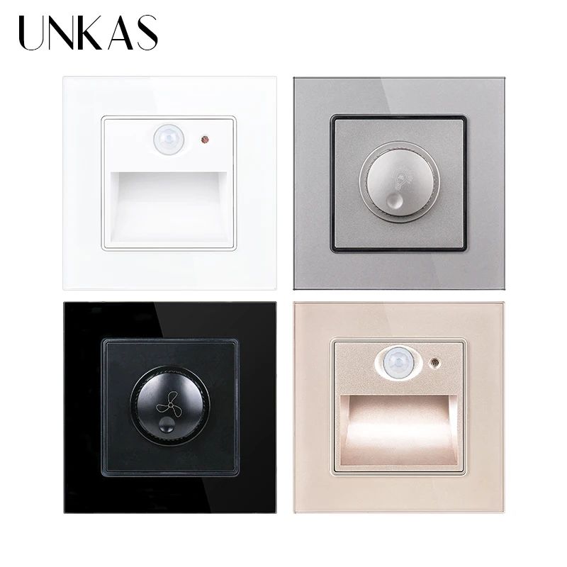 

UNKAS Footlight Wall PIR Switch Porch / Corridor / Corner / Stair Lamp Human Body Induction LED Glass Panel 180° Sensor Range