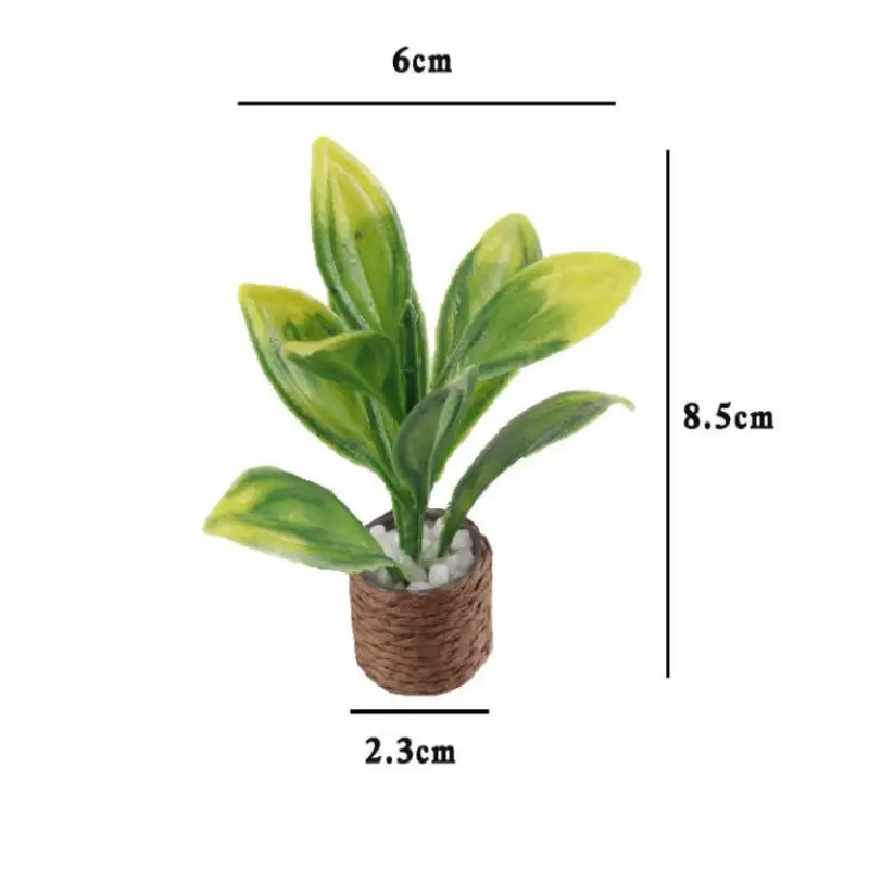 1Pcs Mini Artificial Potted Plant Dollhouse Greenery Ornament Woven Pot Fake Plant For 1:12 Scale Doll House Home Scene Decor view 6
