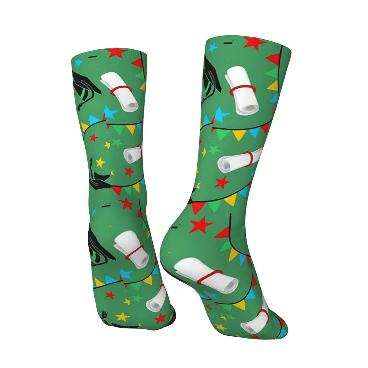 All Seasons Graduation Theme Element Pattern Socks Harajuku Crew Socks Fashion Stockings for Men Women Valentine's Day Gifts