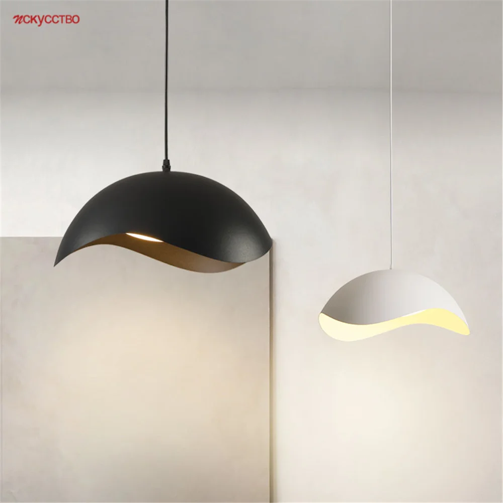 

American Minimalism Black White 40Cm 50Cm Led Pendant Lights For Dining Tables Kitchen Bar Cafe Industrial Hanging Lamp Fixtures