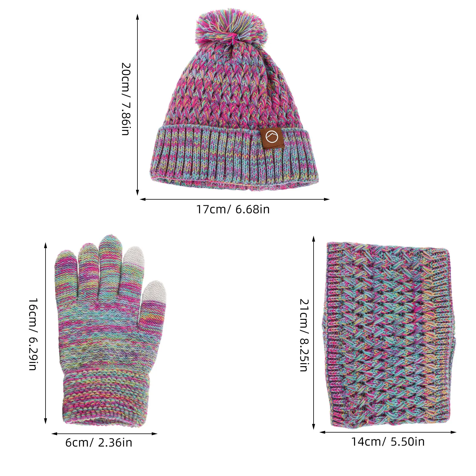 الشتاء قبعة قفازات وشاح مجموعة البنفسجي صوف مبطن قبعة صغيرة محبوكة بوم بوم الرقبة أدفأ قفازات كاملة الأصابع الرياضة في الهواء الطلق