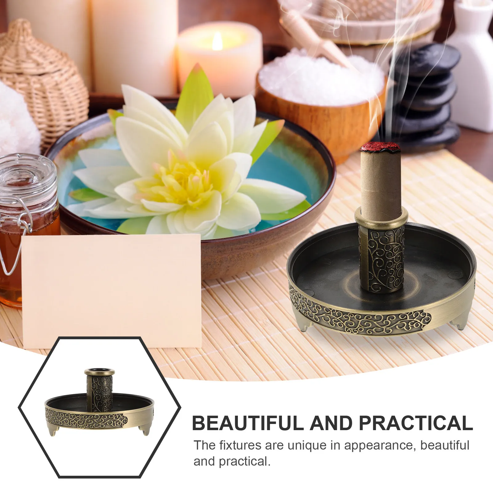 Metal Moxa Stick Tray Zinc Alloy Round Moxa Roll Holder Stable Three-Legged Base Incense Burner Home Use Traditional Chinese