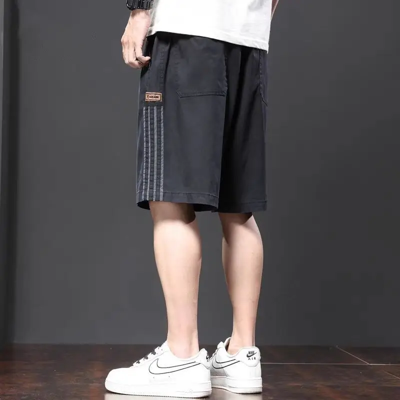 Summer Elastic Lace Up Waist Loose Casual Straight Shorts Male Solid Color Fashion All-match Japanese Style Short Pants Hombre